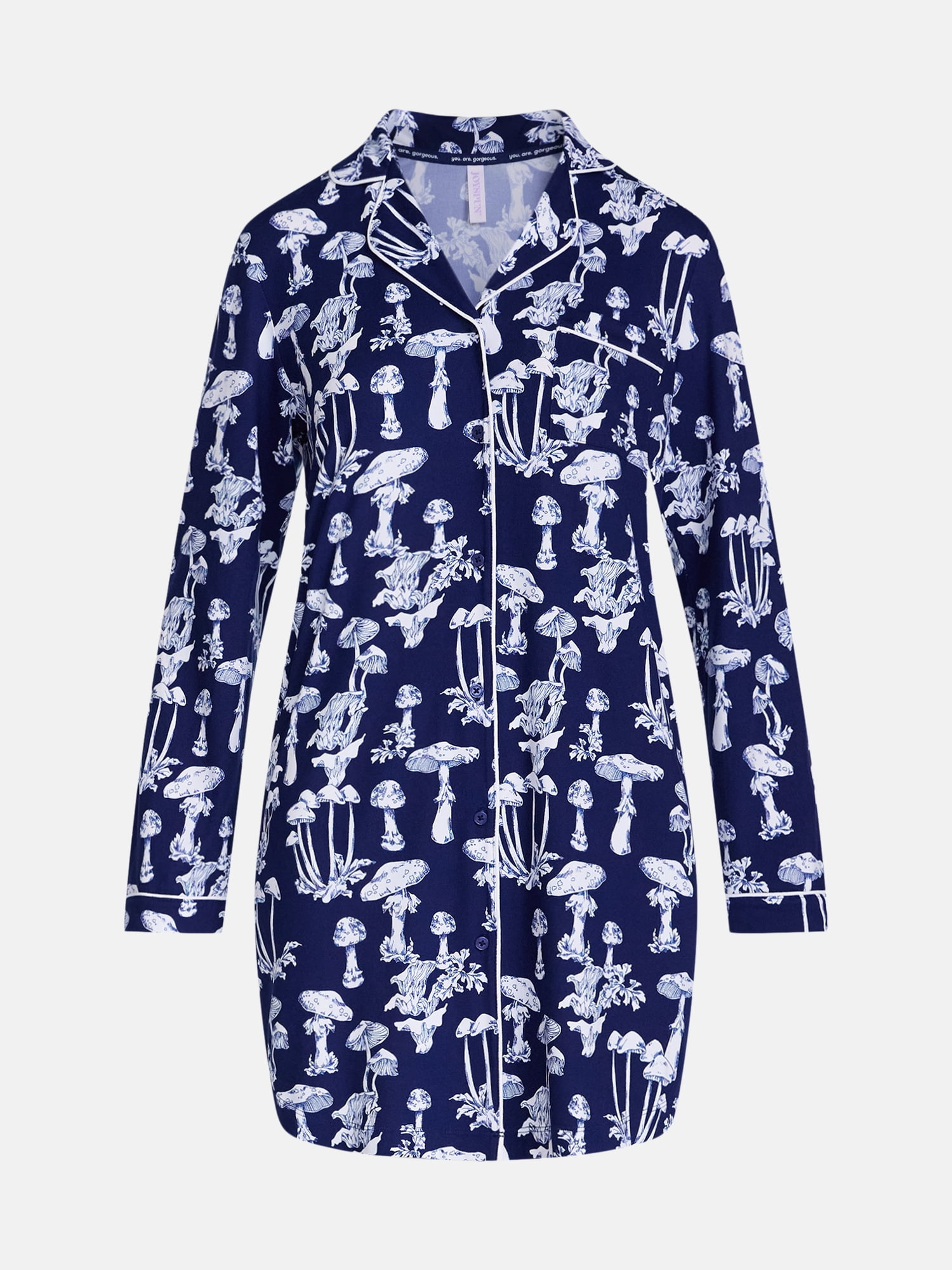 Joyspun Women's Dreamy Soft Collection Notch Collar Sleepshirt with Long Sleeves, Sizes XS-3X
