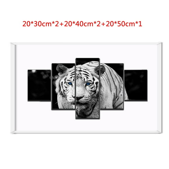 fashionhome 5 Panels Modern Animal Tiger Oil Paintings Wall 5 panels oil paintings Decorations for Living Room