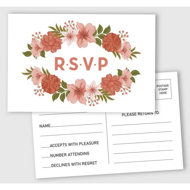 Inkdotpot RSVP Postcards (Set Of 50) 4"X6" Blank With Mailing Side,RSVP Reply Response Cards For Wedding Floral Print Return Cards