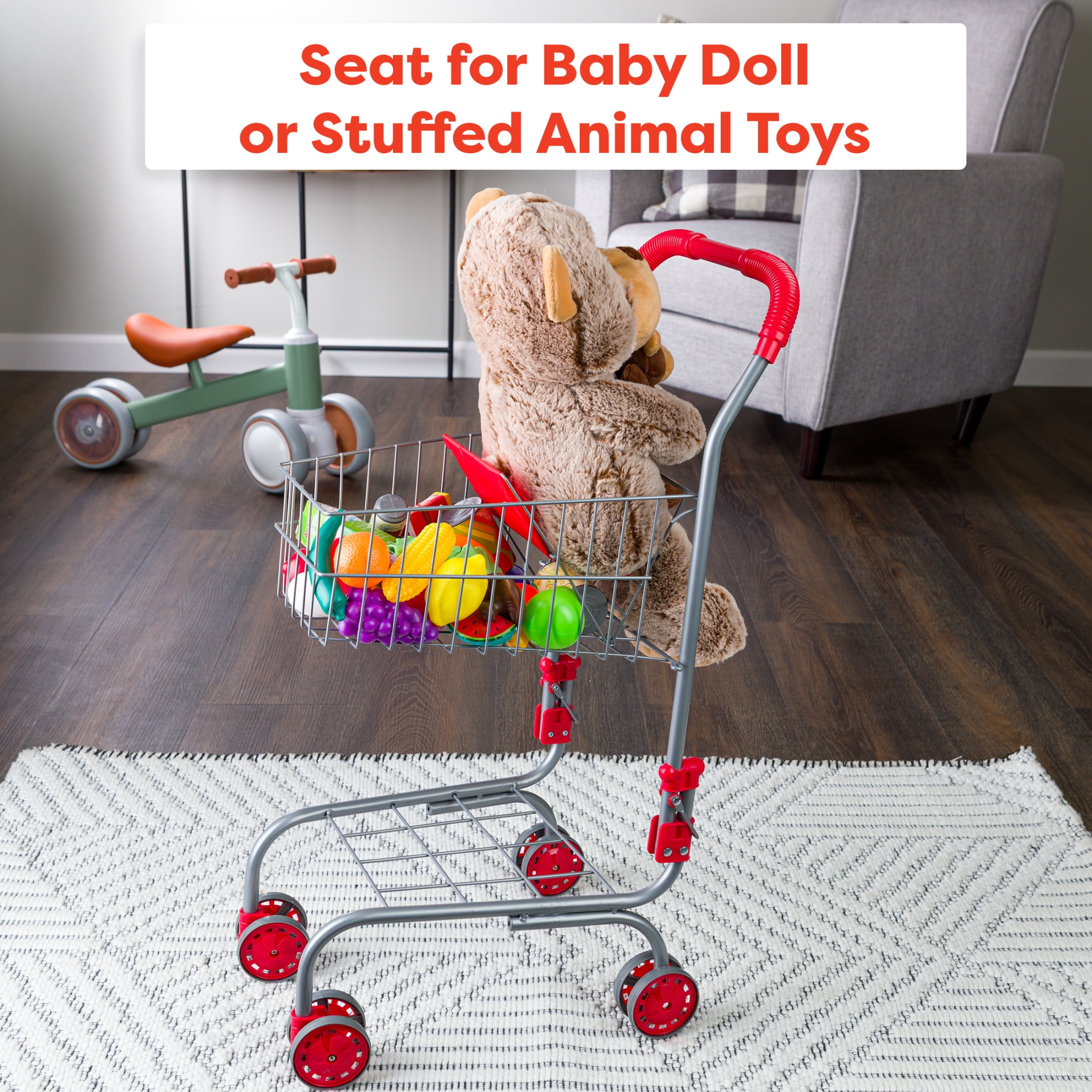 Hey Play Kids Shopping Cart with Pivoting Front Wheels and Fold-Up Design