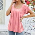 thumbnail image 2 of Plebaso Women's Ruffle Short Sleeve Tunic Tops Pleated Crew Neck Casual Summer Shirts Vacation Beach, 2 of 6