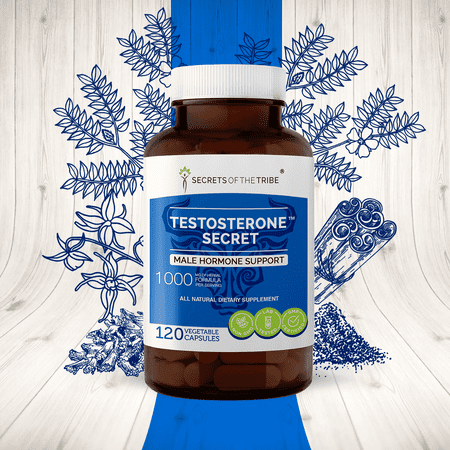 Secrets of the Tribe Testosterone Secret Capsules Dietary Supplement, Natural Herb Blend, Made from Pine Pollen, Astragalus, Tribulus, Barrenwort - Horny goat weed, Cinnamon 120 Count