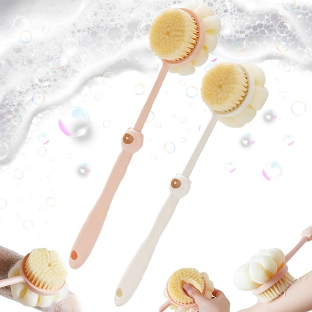 Cepillo para el cuerpo de la ducha de dos caras, 2 en 1, cepillo para el cuerpo de la ducha con mango largo y esponja de malla suave para mujeres, cepillo exfoliante para la piel, cepillo de masaje pa