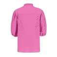 thumbnail image 5 of Jzuxvd Eyelet Tops for Women Summer Tops, Eyelet Blouse for Women Hollow Out Lace Top Embroidered Blouses, V Neck Button Puff Sleeve Hot Pink M, 5 of 5