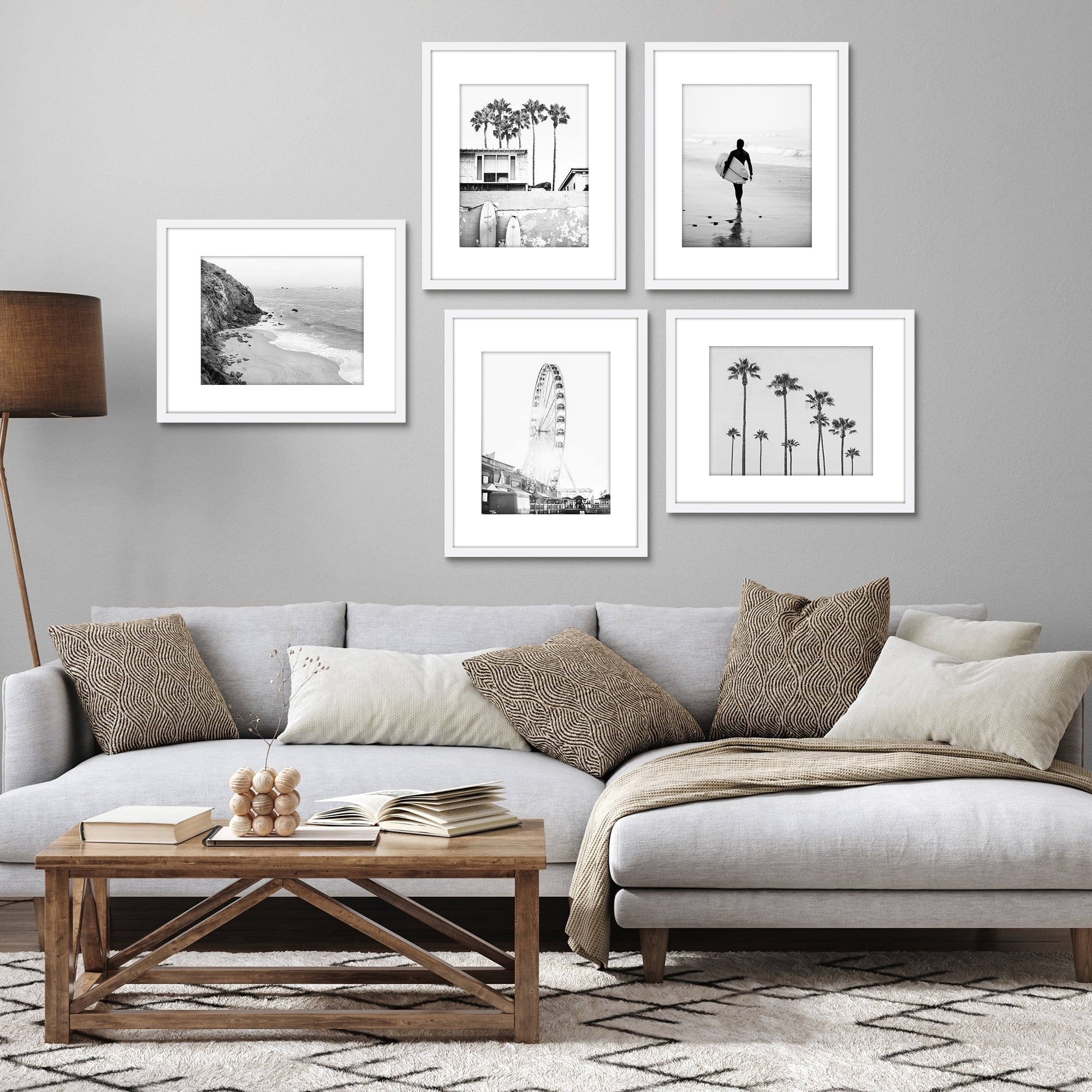 Americanflat 16x20 Picture Frame with Polished Plexiglass with 11x14 Mat 5 Pack Display Photo Galleria - White