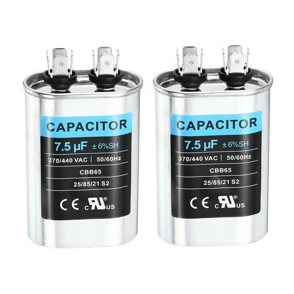 Uxcell 2Pcs 7.5MFD CBB65 Run Start Capacitor 7.5uF, 370/440V Oval AC Capacitor for AC Motor Run, HVAC, Air Conditioner, Condenser Motors