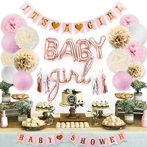 Baby Shower Decorations for Girl by RainMeadow Black Free Shipping Pink Gold 
