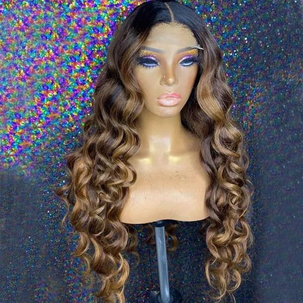 Loose Deep Wave Ombre Honey Blonde 4x4 Lace Closure Wig 28 Inch Highlight  Color Brazilian Human Hair Lace Wigs 