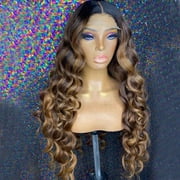 JESSIE'S SELECTION Loose Deep Wave Ombre Honey Blonde 4x4 Lace Closure Wig 24 Inch Highlight Color Brazilian Human Hair Lace Wigs