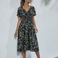 thumbnail image 2 of Vedolay Women'S Casual Dresses Women's Summer Casual Flutter Short Sleeve Crew Neck Smocked Elastic Waist Tiered Midi Dress,Black L, 2 of 5