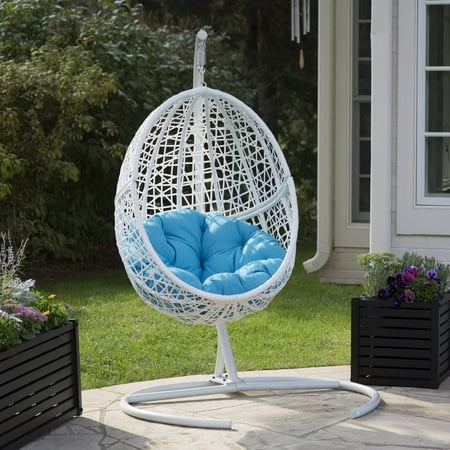 Egg Pod Chair - Belham Living Resin Wicker Blanca Hanging Egg Chair with Cushion Color Option and Stand