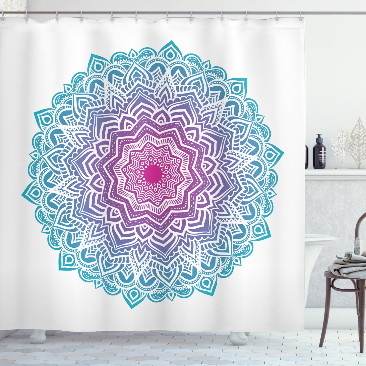 Bathroom Fabric Shower Curtain Set Art Colorful Vintage Ethnic Mandala Pattern 