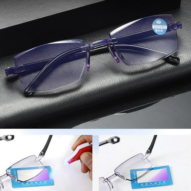 Gafas de presbicia para hombres y mujeres lentes de aumento lejano y cercano Bifocal Anti luz azul gafas de lectura sin montura 150 200 Bodega Aurrera en linea