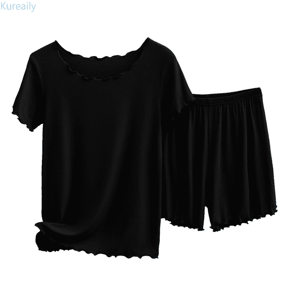 Kureaily Thin Cotton Ribbed Short Sleeved Shorts Set Women's Pajamas Can Be Worn Outside To Show Temperament Comfortable And Fashionable Home Service Sleepwear Lounge Sets