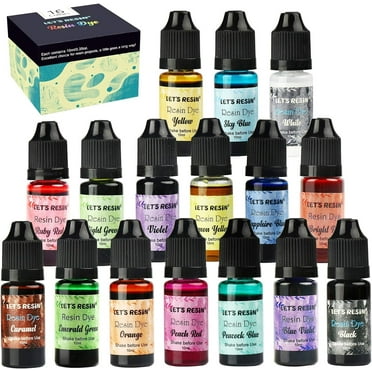 LET'S RESIN 16 ColorConcentrated Liquid Epoxy Resin Dye, Colorant for Resin Coloring, Resin Jewelry, Resin Art Crafts DIY Making (Each 0.35oz)