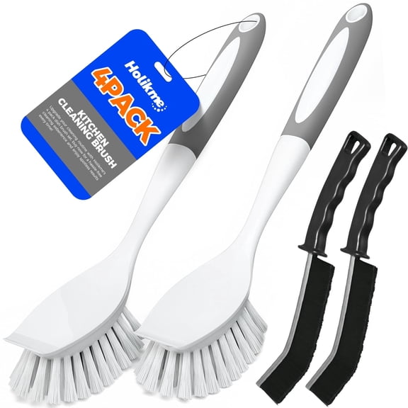 propuri Dish Brush with Handle for Cleaning, Crevice Cleaning Brush, Multifunctional Household Kitchen Scrub Brush for Dish, Pot, Pan, Kitchen Sink, Windowsill (Gray),4 Pack