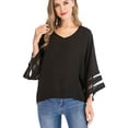 thumbnail image 5 of Juniors' Plus Size Tops Blouses for Women Shirts Casual V Neck 3/4 Bell Sleeve Loose Blouse Top Fit T-Shirt Autumn, 5 of 7