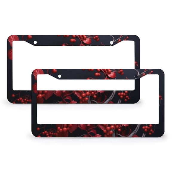 Red Berries License Plate Frames 2 Pack Christmas Holly Berries License Plate Frames Cover Holders Car Accessories US Canada Standard 2 Hole Aluminum Metal License Plate Frame