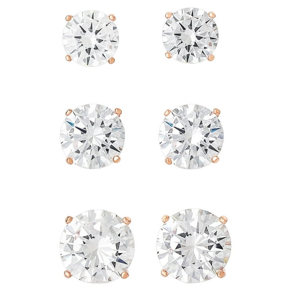 Believe by Brilliance Women's 14KT Gold Flash Plated Cubic Zirconia Round Earrings, 3 Pair Set