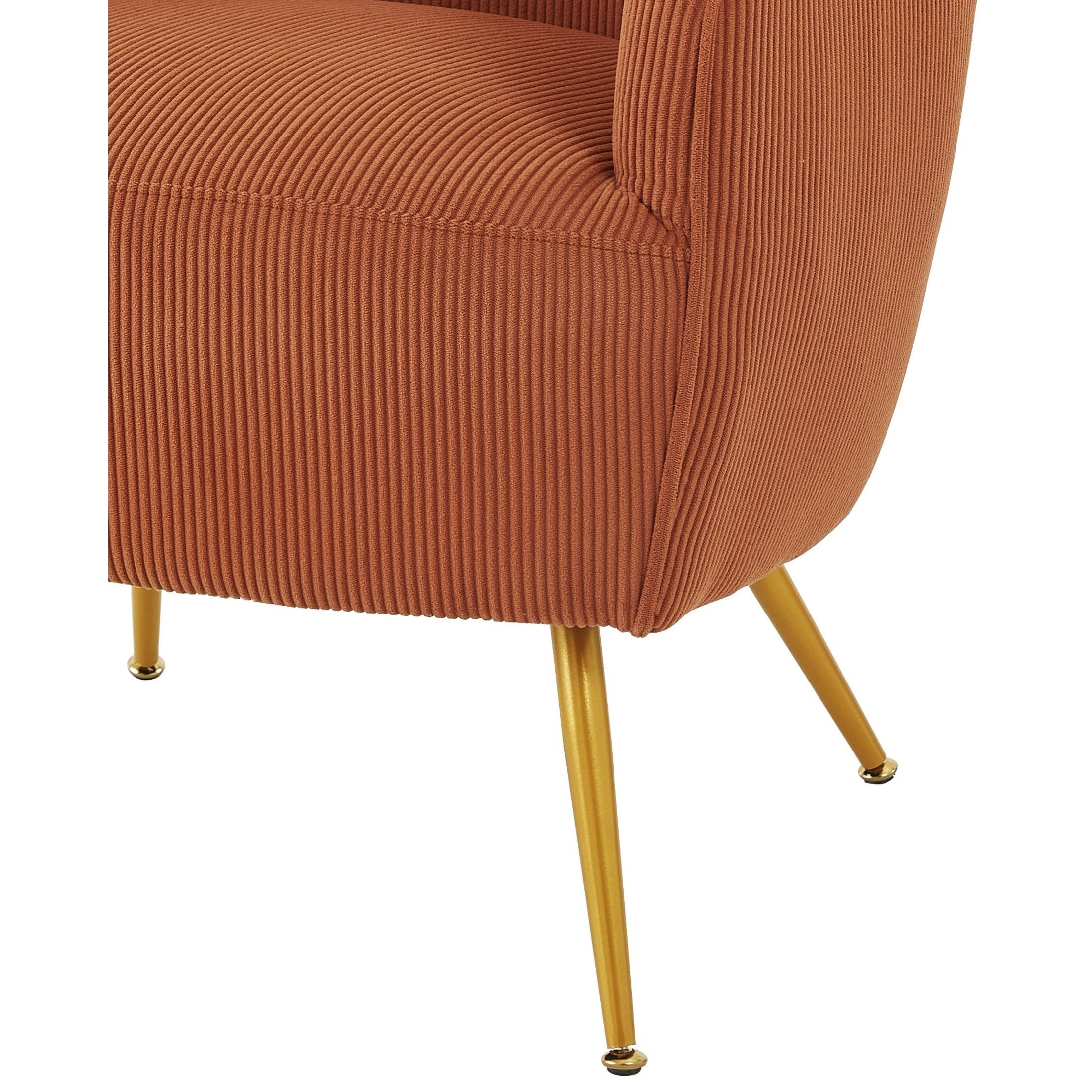 GDF Studio Modern Barrel Accent Chair with Corduroy Upholstery & Gold Metal Legs, Terracotta Brown