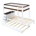 thumbnail image 5 of Aukfa Twin Over Twin Bunk Bed with Trundle and USB Charging Station, Wood Bed Frame with Build-in Desk&Storage Drawers for Kids Bedroom, White/Walnut, 5 of 8