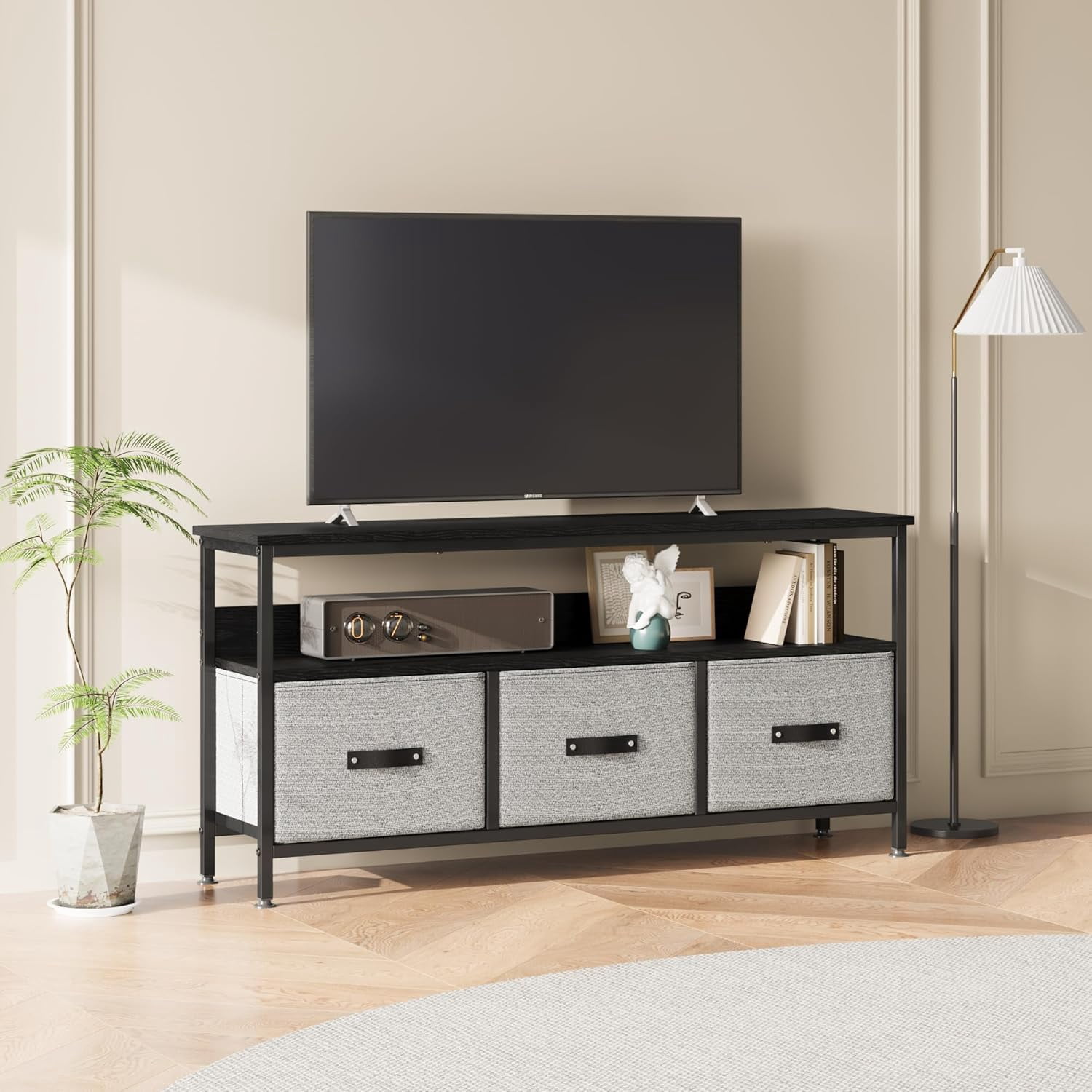 Acekid Dresser TV Stand - 55 Inch Entertainment Center with Storage, Modern TV Console Table with Drawers & Shelves for Bedroom/Living Room, Black