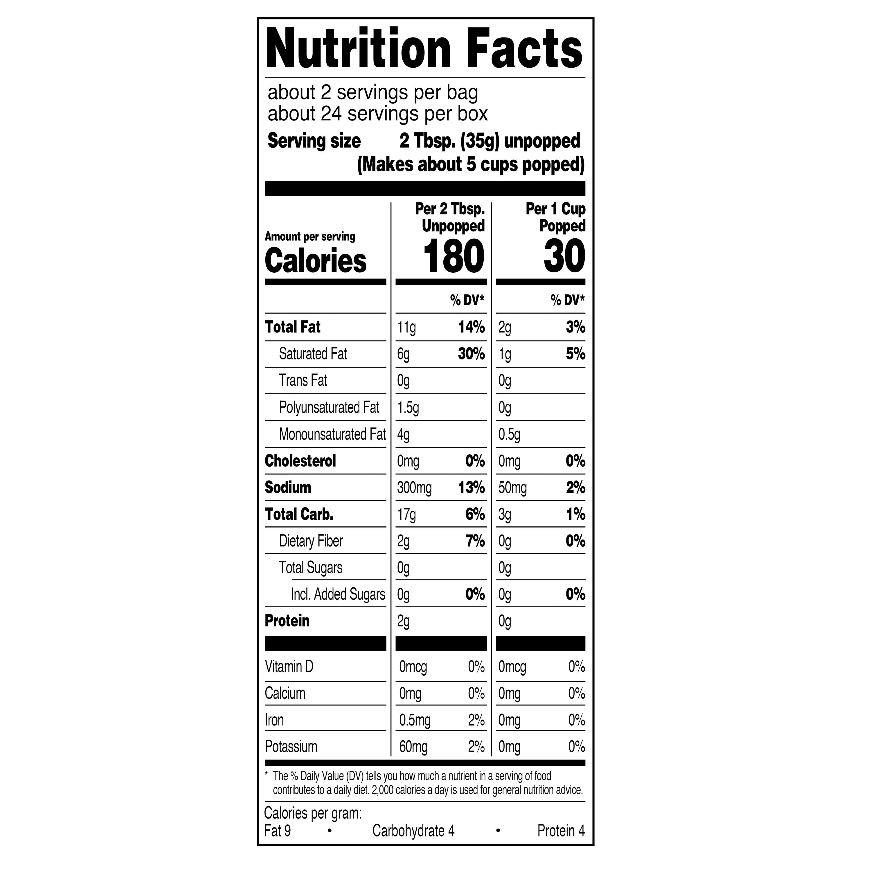 Great Value Extra Butter Flavored Microwave Popcorn, 2.55 oz, 12 Count
