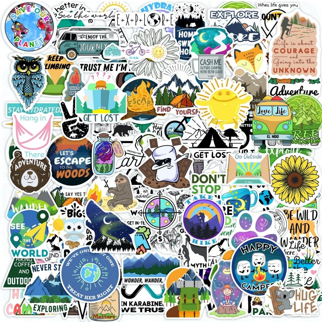 50 Hiking Adventure Outdoors Stickers Vinyl Laptop Luggage Skateboard Decals Lot 