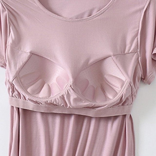 T-Shirt with Built-In Bra: Slim Fit, Soft and Breathable Casual Tops for an All-Matching Look - Pink / L
