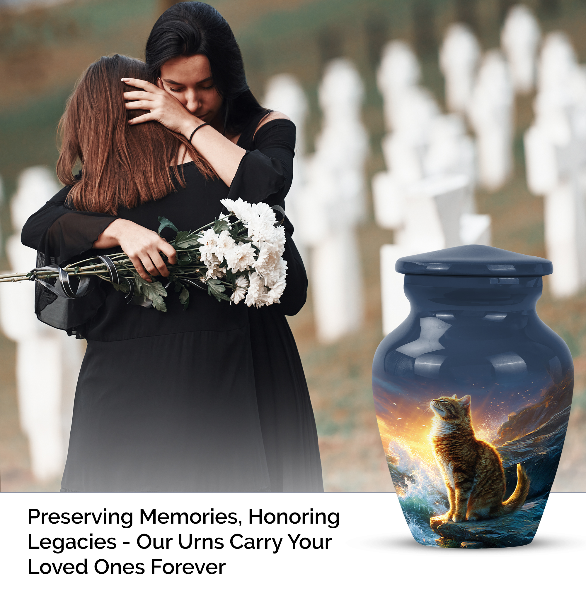 Cat Burial Urn For Ash For Women - Blue Urns For Human Ashes - Funeral Urns For Human Ashes Adult - Small Cremation Urn For Adult Mother & Father, 1 Large 10 Inch, 4 Keepsake Set