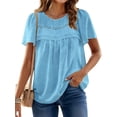 thumbnail image 4 of UVN Summer Womens Chiffon Blouses Short Sleeve Crew Neck Shirts for Women Boho Lace Casual Tops, 4 of 9