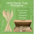 thumbnail image 3 of 100% Bamboo Utensils Set - 100x Compostable Cutlery Set (50 Compostable Forks, 25 Disposable Spoons, 25 Biodegradable Knives) | Bamboo Silverware | FSC Certified for Weddings, Camping, Party, 3 of 4