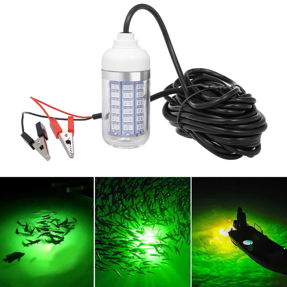 12V LED Underwater Submersible Fishing Light Green Crappie Shad Squid Lamp 