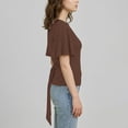thumbnail image 5 of Cinched Waist Shirts for Women Short Dolman Sleeve Boat Neck Tops Lightweight Casual Blouses Modal Slim Fit Tunics Dressy Casual Outfits Business Trendy Tees Back Tie Bow Tops(Coffee,S), 5 of 9