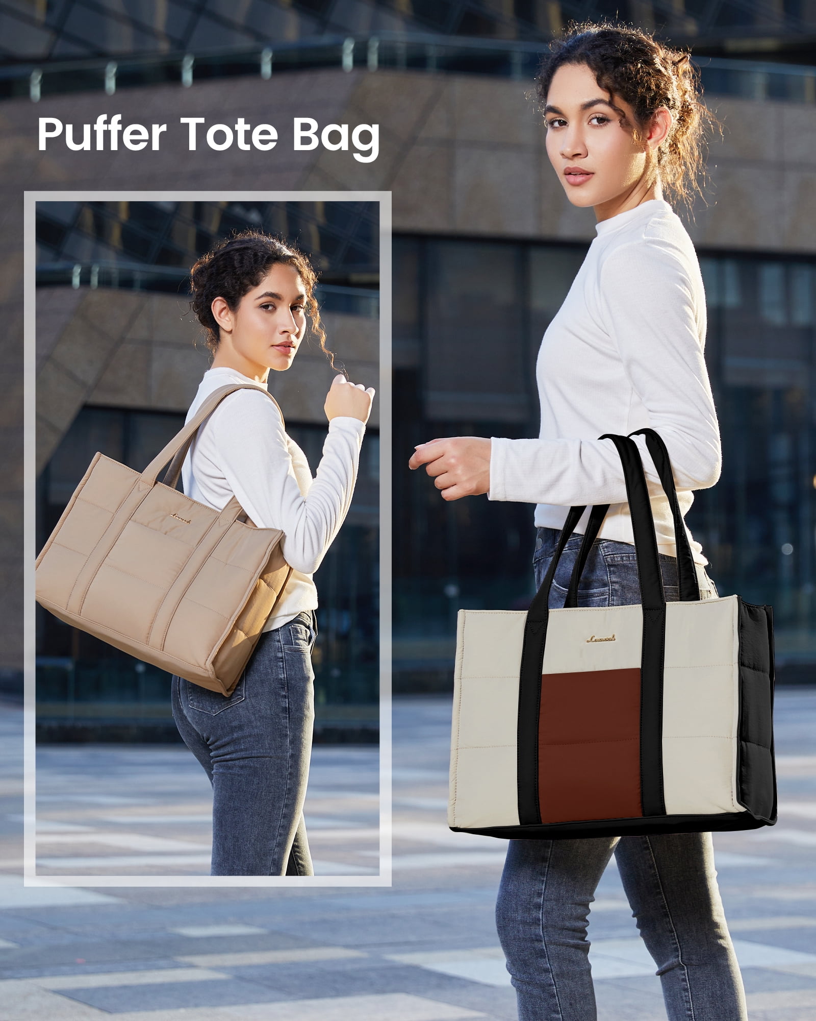 LOVEVOOK Puffer Laptop Tote Bag, Large Work Travel Laptop Bag for for Women, 15.6 Inch Large Computer Briefcase for Teacher Nurse Casual Shoulder Bag, Lightweight Soft Handbags