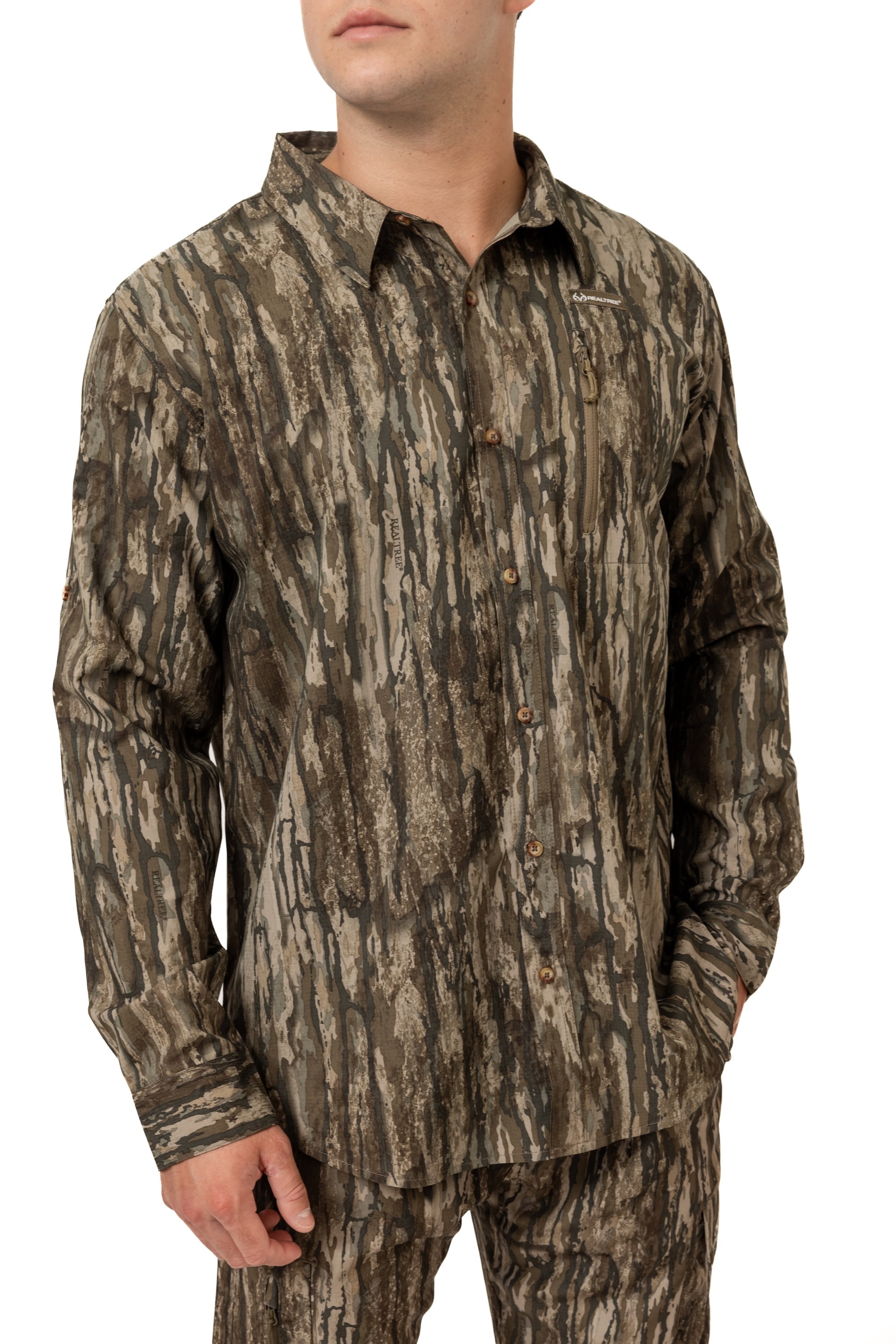 Realtree Men's Legacy Camo Long Sleeve Button Down Camp Shirt - Lightweight, Breathable Outdoor Shirt for Hunting, Fishing and Camping