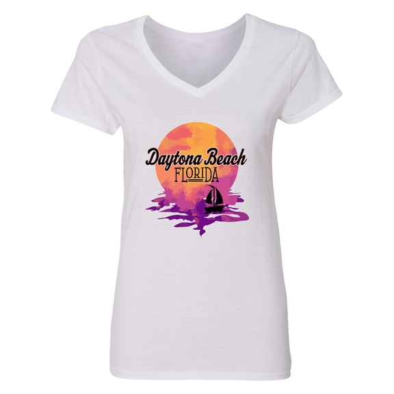 Inktastic Daytona Beach Florida Sunset Women's V-Neck T-Shirt