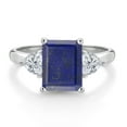 thumbnail image 2 of Gem Stone King 10K White Gold Blue Lapis and Lab Grown Diamond Engagement Ring for Women | 2.44 Cttw | Emerald Cut 9X7MM | Gemstone Birthstone | Size 7, 2 of 3
