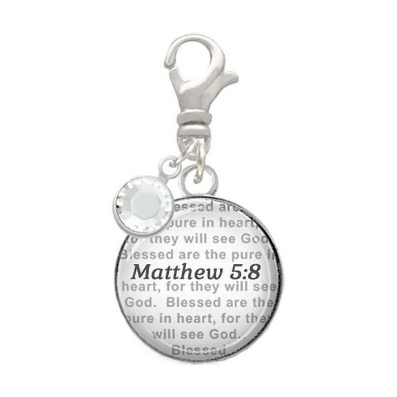 Delight Jewelry Silvertone Domed Matthew 5:8 - Silvertone Clip on Charm with Clear Crystal Drop