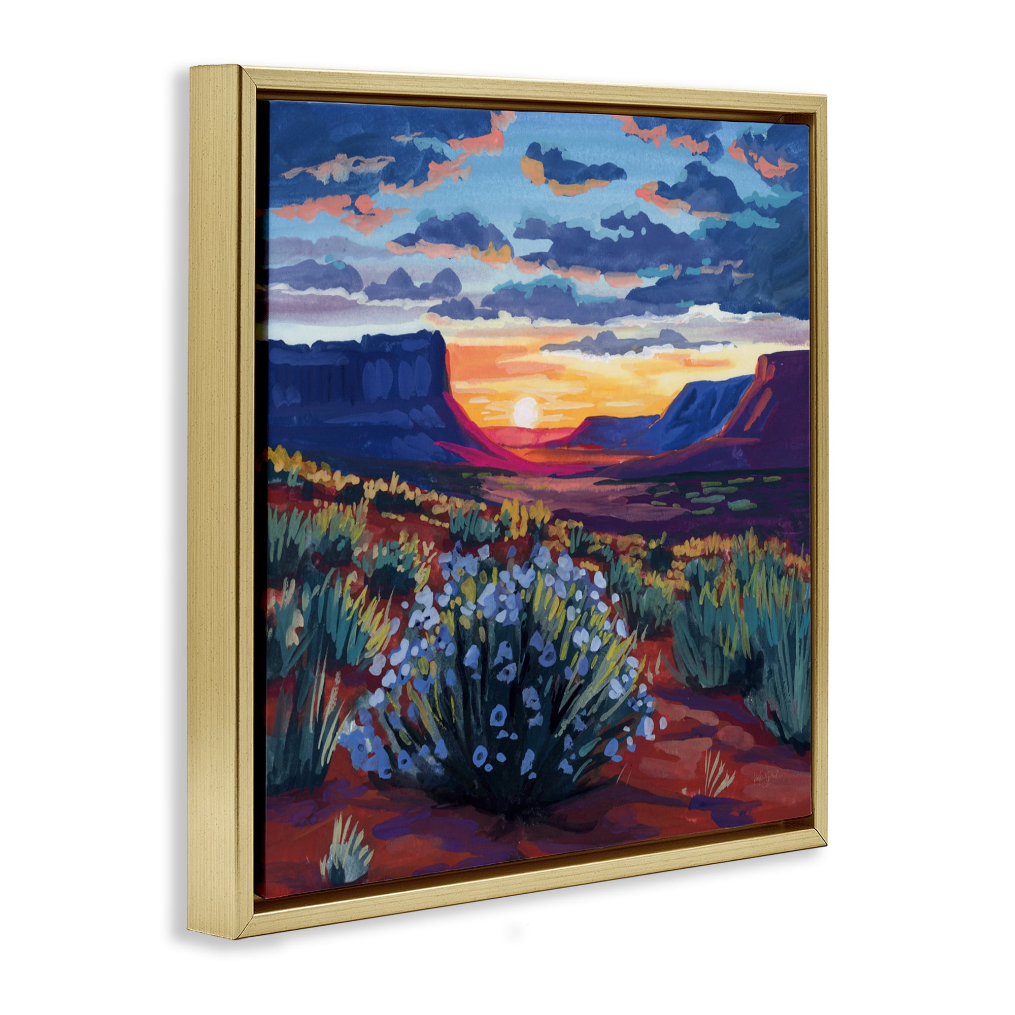 Stupell Industries Desert Sunset on Blooming Bush Gold Framed Floater Canvas Wall Art, design by Kate Jarvik Birch