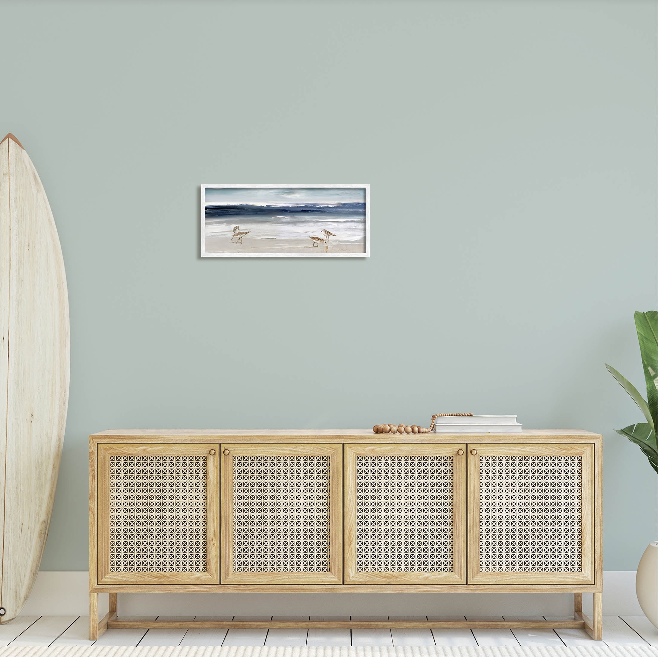 Stupell Industries Sandpipers Grazing Sea Shore Painting White Framed Art Print Wall Art, Design by Sally Swatland