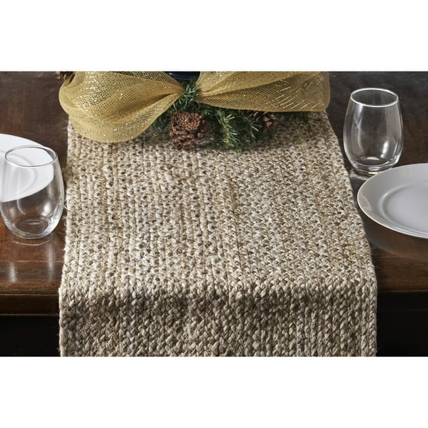 LR Home Bleached Natural Jute Braided Dual Tone Jute Table Runner