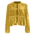 thumbnail image 3 of DuoJiaJ Women's Vintage Velvet Top Velvet Shirts Spring Tops Long Sleeve Loose Fit Casual Elegant Retro Velvet Blouses Women's Oversized Shirts Yellow L, 3 of 5