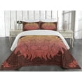 thumbnail image 2 of Ambesonne Savannah Quilted Coverlet 3 Pcs, Lion Floral Ornate Art, King Size, Maroon and Yellow, 2 of 4