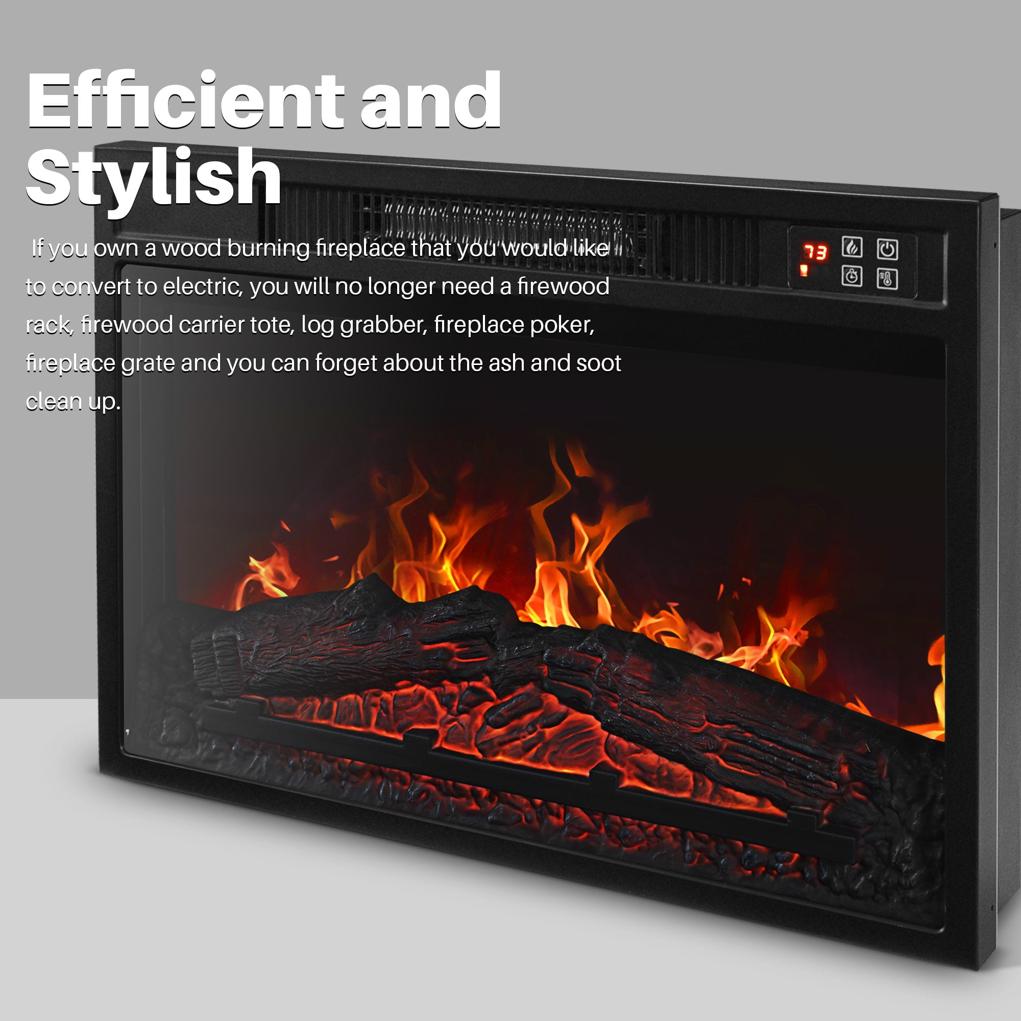 Della 1400w Embedded Fireplace Electric Insert Heater Glass