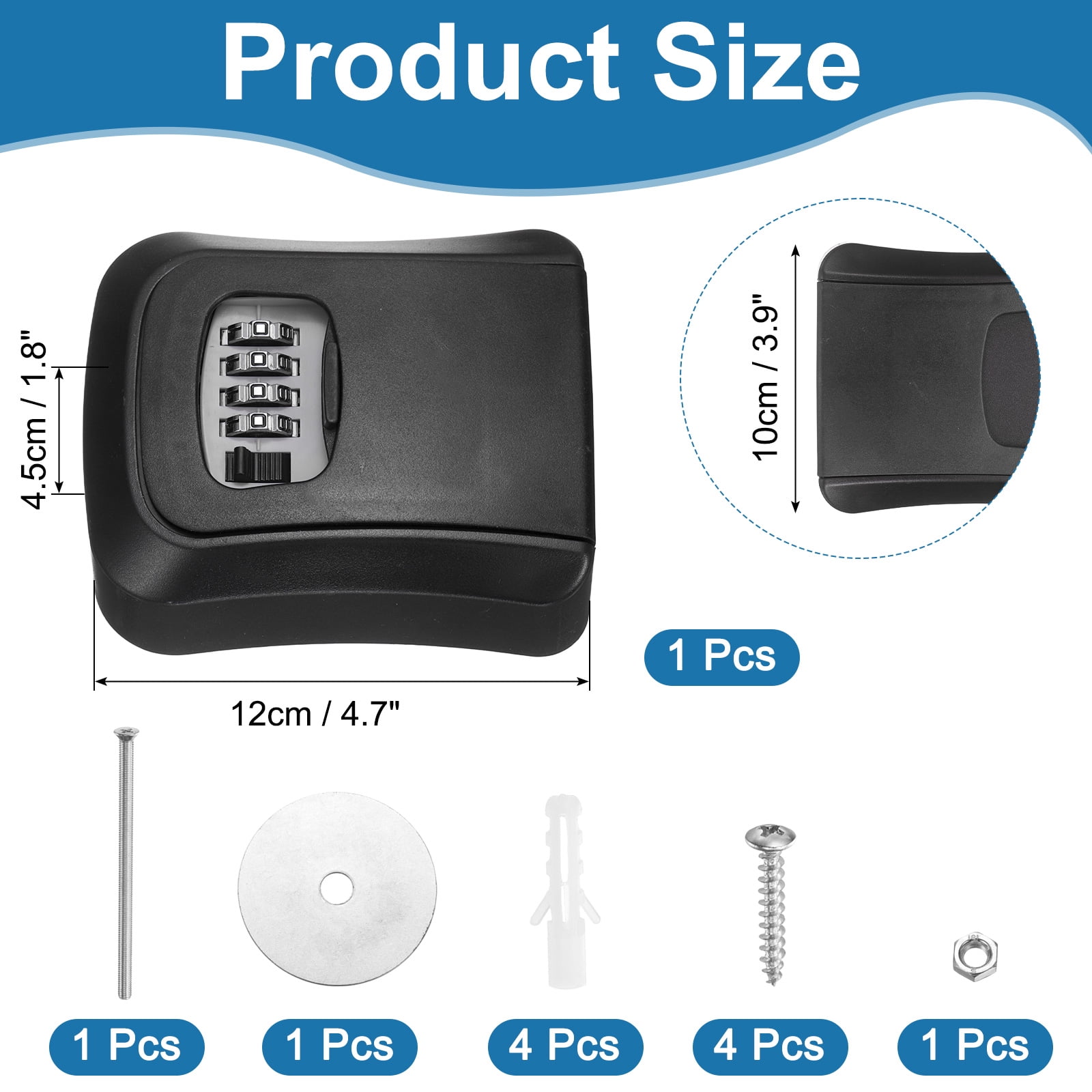 Uxcell Wall Mount Key Lock Box (4.7"x3.9"x1.8", Black) - 4 Digit Portable Combination Lockbox for Keys Safe Security Storage Resettable Code Lockbox for Outdoor Home Office