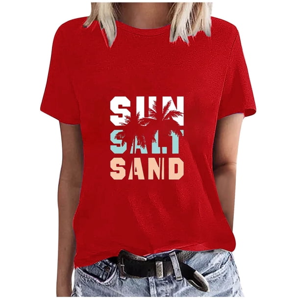 Blusas de Manga Corta para las Mujeres Divertida Impresión Cuello Redondo Camiseta Vintage, Blusas de Primavera para las Mujeres