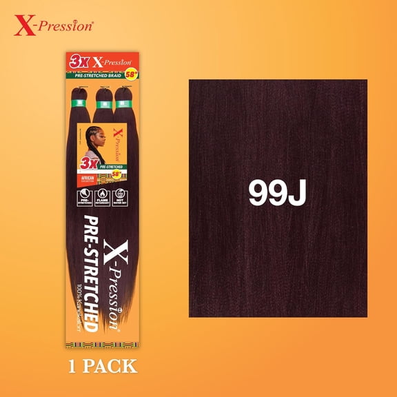 WEIF-X-pression prestretched braiding hair - 3x braid 58 inch all kanekalon flame retardant synthetic braid for box braids and twists (1 pack, 99J)