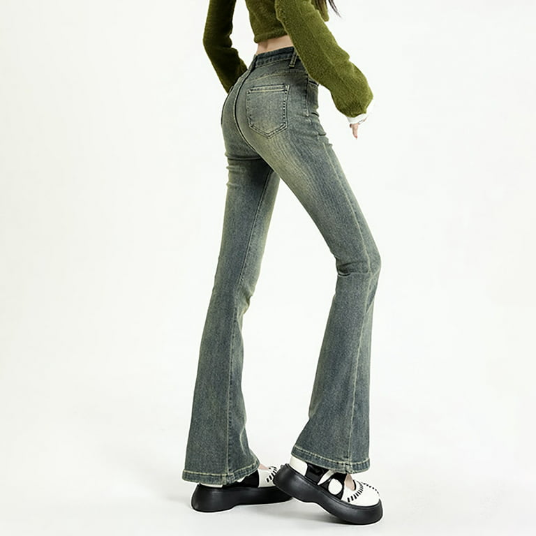 Entyinea Flared Jeans For Women,Women's High Rise Stretch Denim Pants