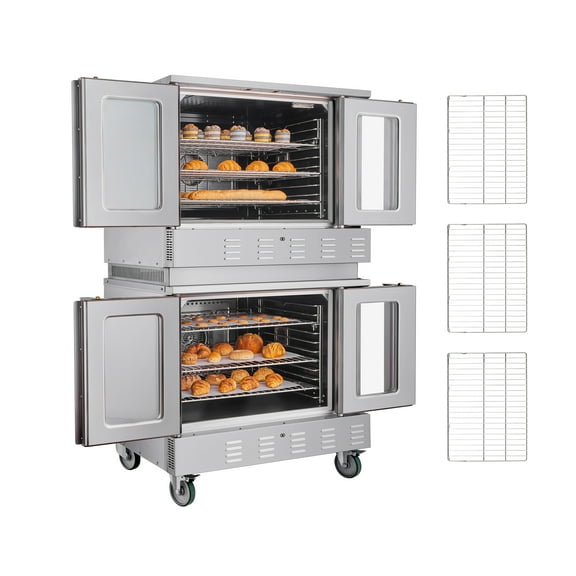 KFFKFF Double Deck Gas Convection Oven,14 cu.ft Full-Size Commercial Oven, 40,000 BTU x 2 High-Performance Burners, Natural Gas Oven with Dual Fan Modes, Ideal for Bakeries, Restaurants, and Kitchens